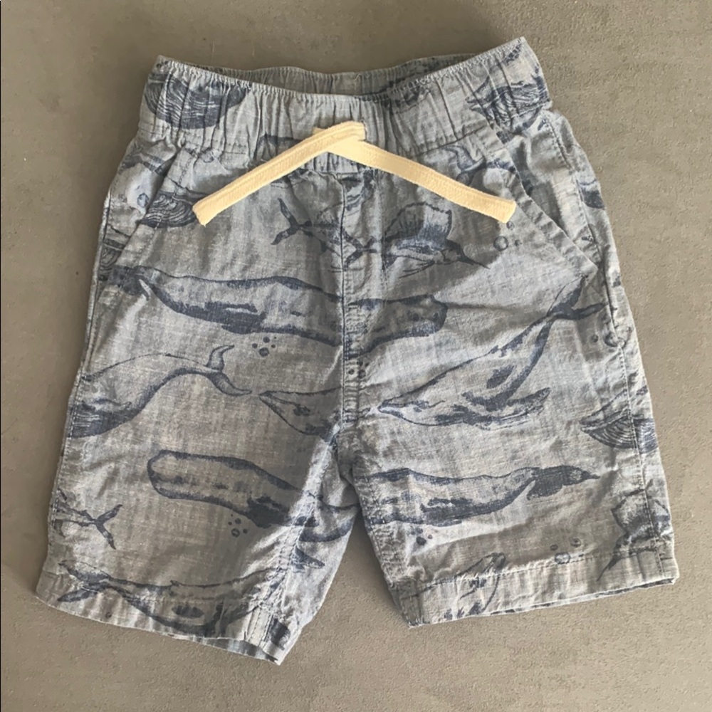 Whale Print Gray/Blue Shorts with Working Drawstring